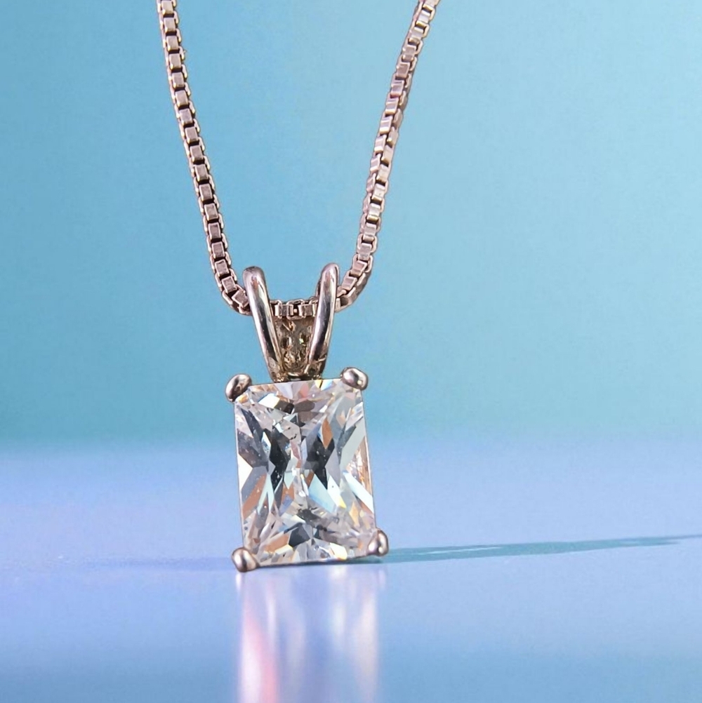 Elegant Cubic Zirconia And Sterling Silver Minimalist Pendant Necklace - Picture 1 of 10